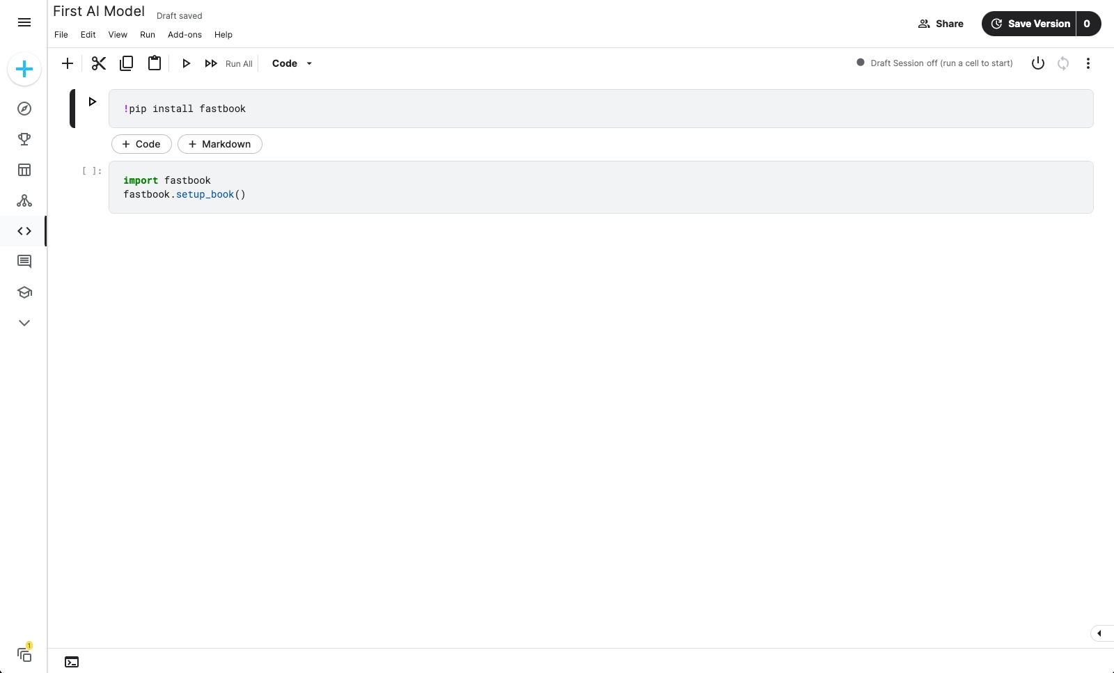 The new Kaggle notebook with a few cells of code in it